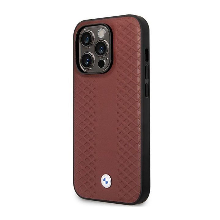 Dėklas iPhone 14 Pro BMW Leather Diamond, burgundinis