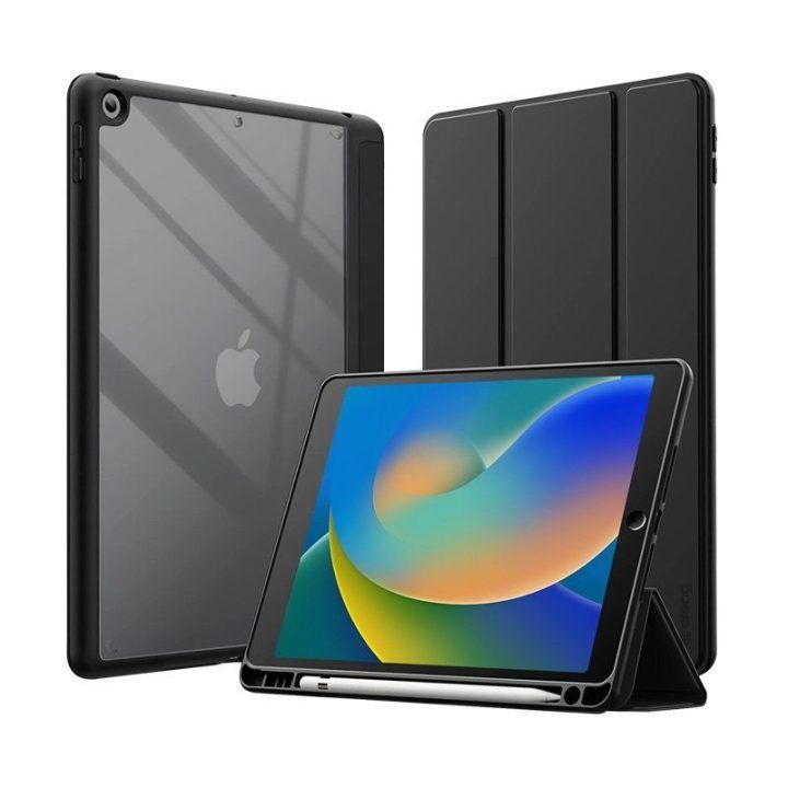 Dėklas iPad 10.2" Crong PrimeFolio, juodas/permatomas