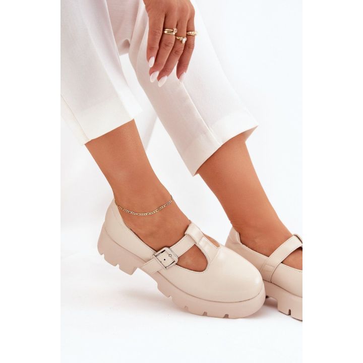 Moteriški mokasinai su platforma ir sagtimi, smėlio spalvos