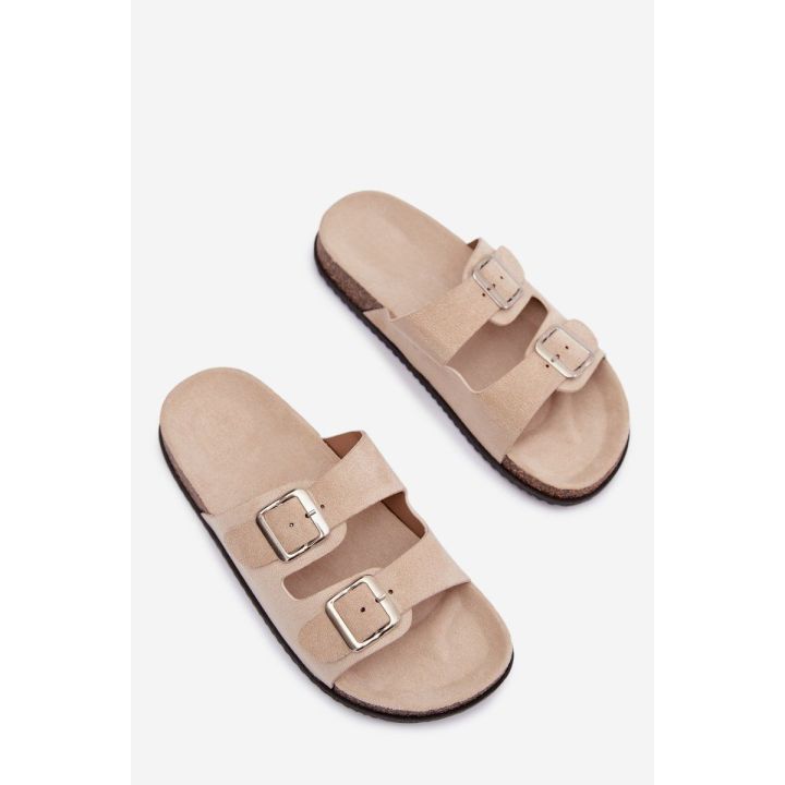 Moteriškos šlepetės su sagtimis, smėlio spalvos
