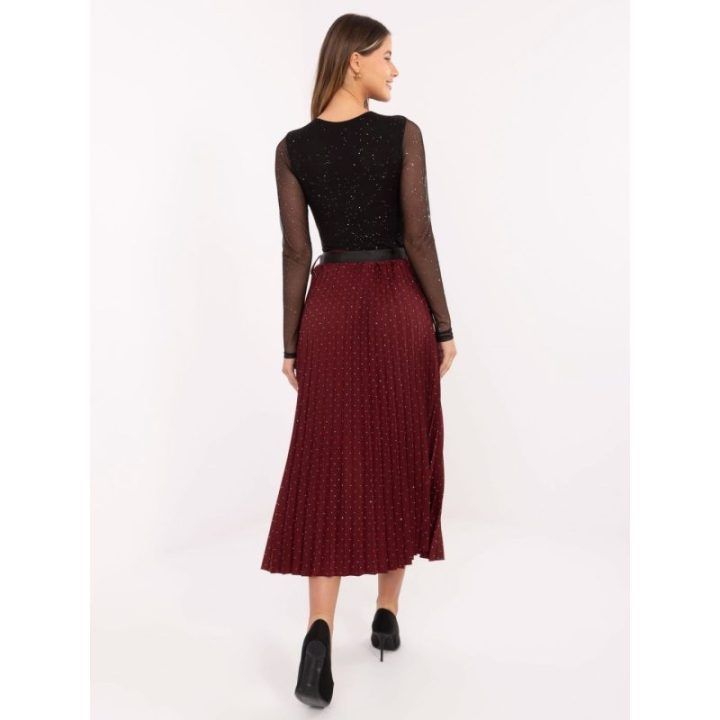 Bordo spalvos plisuotas midi sijonas