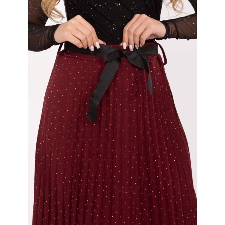 Bordo spalvos plisuotas midi sijonas