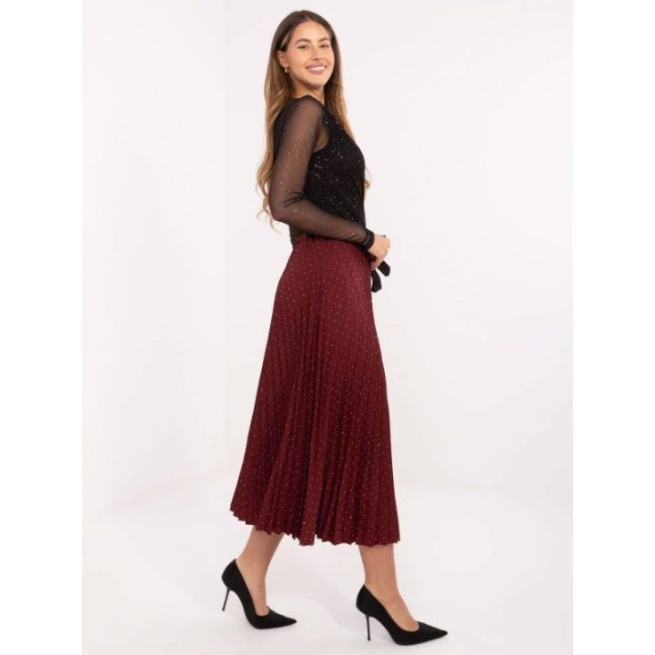 Bordo spalvos plisuotas midi sijonas