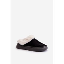 Juodos moteriškos šlepetės su kailiu Step in style