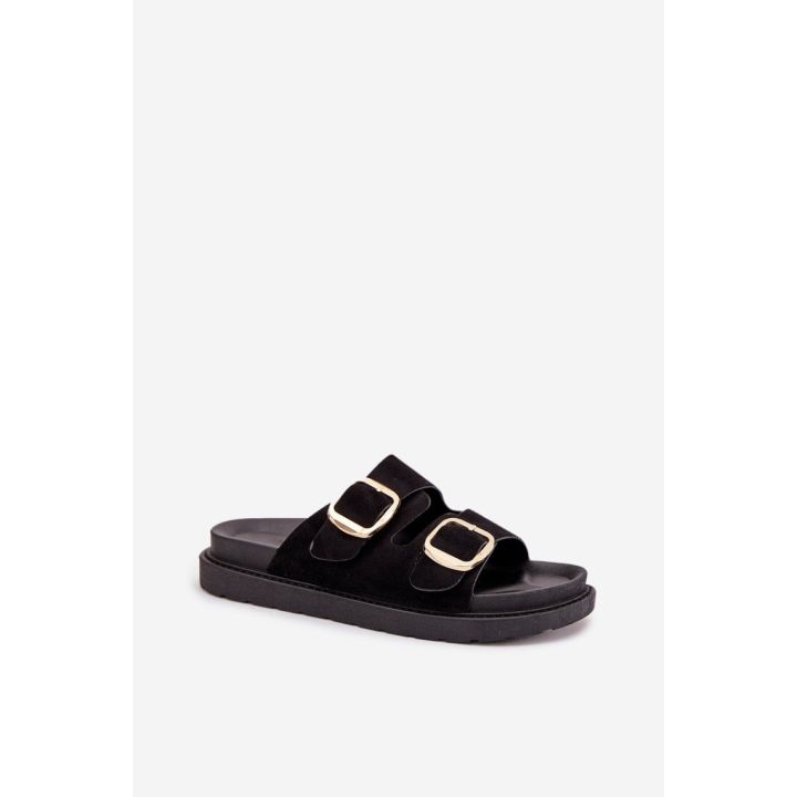 Juodos basutės su aukso spalvos sagtimis Step in style