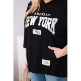 Moteriškas Plus Size džemperis su gobtuvu, juodos spalvos