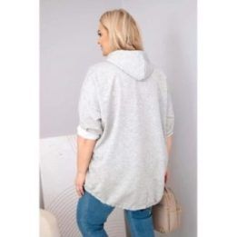 Moteriškas Plus Size džemperis su gobtuvu ir kišene, pilkai melanžinis