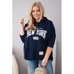 Moteriškas Plus Size džemperis su gobtuvu, tamsiai mėlynos spalvos