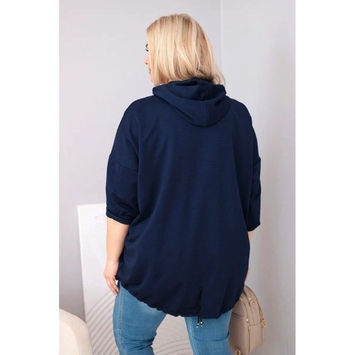 Moteriškas Plus Size džemperis su gobtuvu, tamsiai mėlynos spalvos