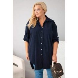 Moteriški Plus Size marškiniai iš viskozės, tamsiai mėlyni