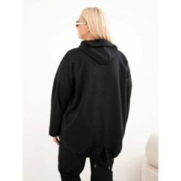 Moteriškas Plus Size džemperis su gobtuvu ir kengūros kišene, juodas