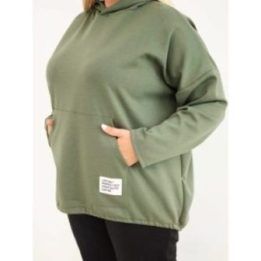 Moteriška Plus Size viskozinė džemperis su gobtuvu ir kišene, chaki spalvos