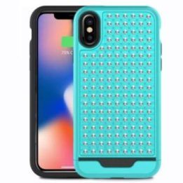 Dėklas iPhone X, teal/juodas, Zizo Star Diamond Hybrid