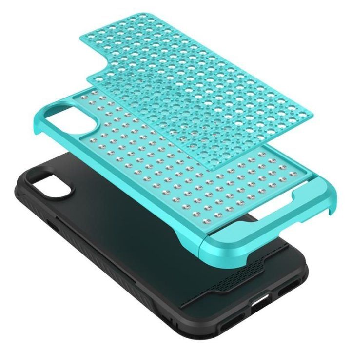 Dėklas iPhone X, teal/juodas, Zizo Star Diamond Hybrid