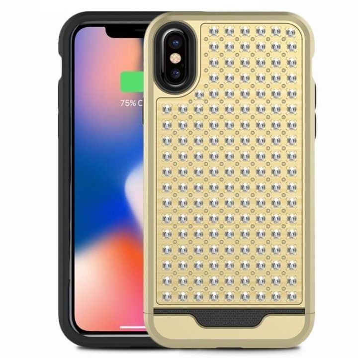 Dėklas iPhone X, aukso spalvos / juodas Zizo Star Diamond Hybrid