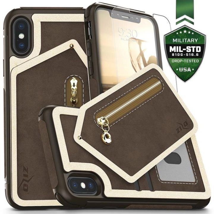 Dėklas su piniginėle iPhone X, rudas, Zizo Nebula