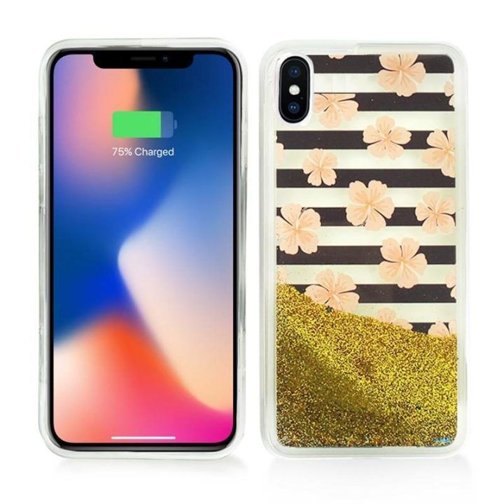 Dėklas iPhone X, rožinių gėlių Zizo Liquid Glitter Star