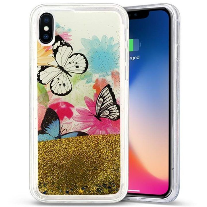 Dėklas iPhone X, Zizo Liquid Glitter Star, drugeliai