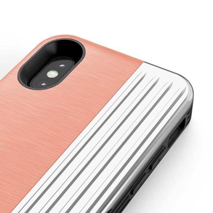 Dėklas su pinigine Zizo Retro Series iPhone Xs/X, persikų/sidabro