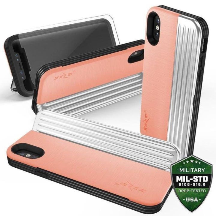 Dėklas su pinigine Zizo Retro Series iPhone Xs/X, persikų/sidabro