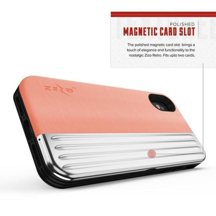 Dėklas su pinigine Zizo Retro Series iPhone Xs/X, persikų/sidabro
