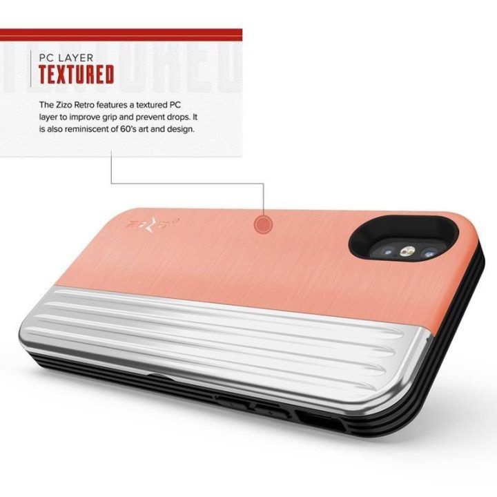 Dėklas su pinigine Zizo Retro Series iPhone Xs/X, persikų/sidabro