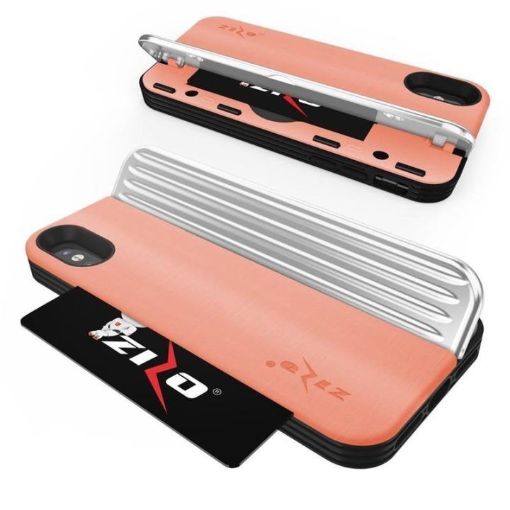 Dėklas su pinigine Zizo Retro Series iPhone Xs/X, persikų/sidabro