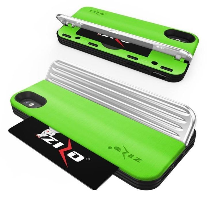 Dėklas su pinigine iPhone Xs/X, žalios ir sidabro spalvos