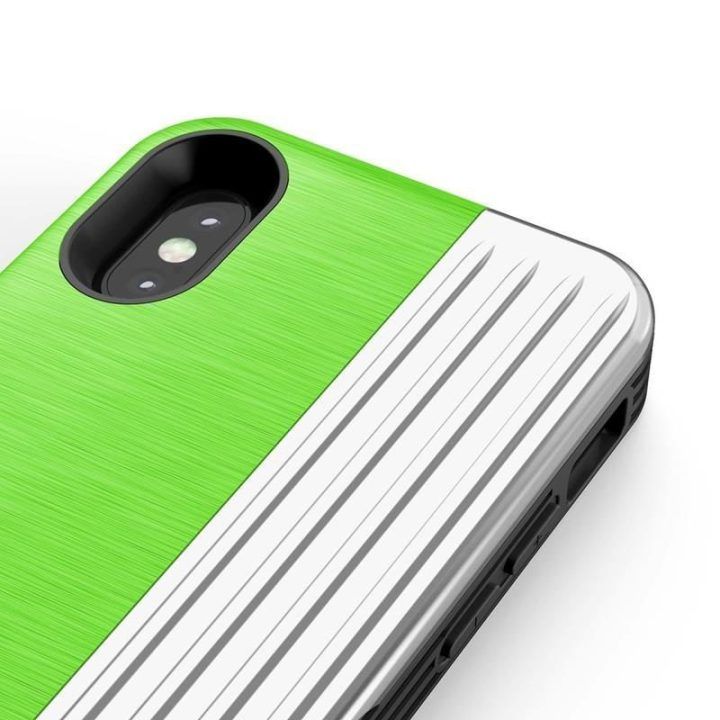 Dėklas su pinigine iPhone Xs/X, žalios ir sidabro spalvos