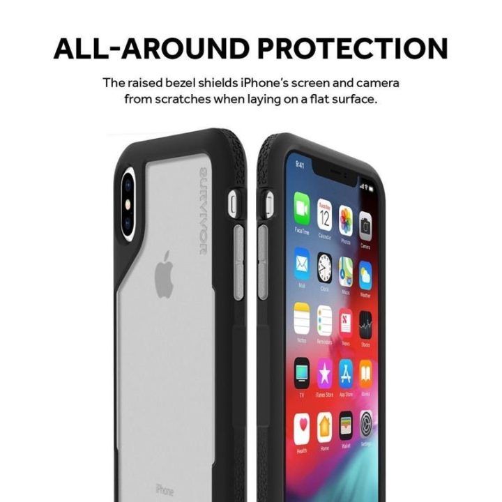 Dėklas iPhone Xs Max, permatomas/pilkas Griffin Survivor Endurance