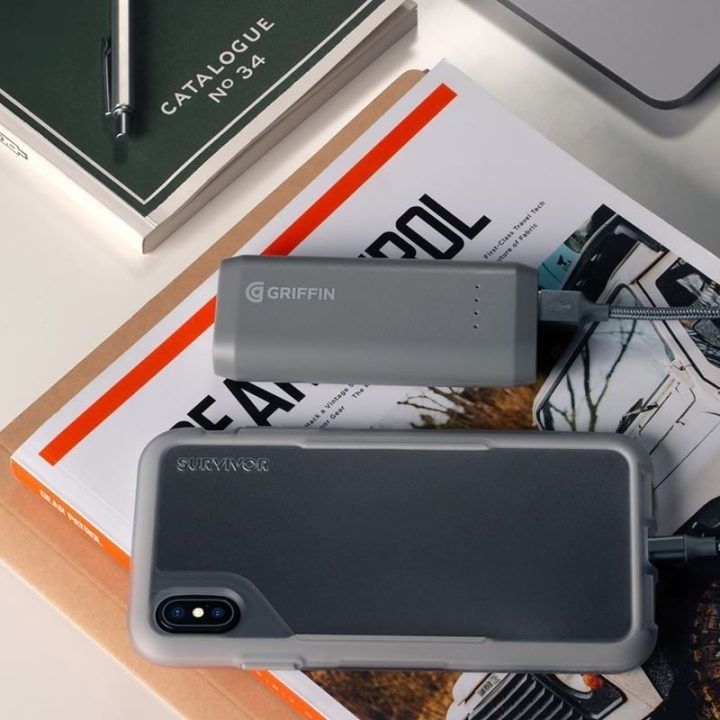 Dėklas iPhone Xs Max, permatomas/pilkas Griffin Survivor Endurance
