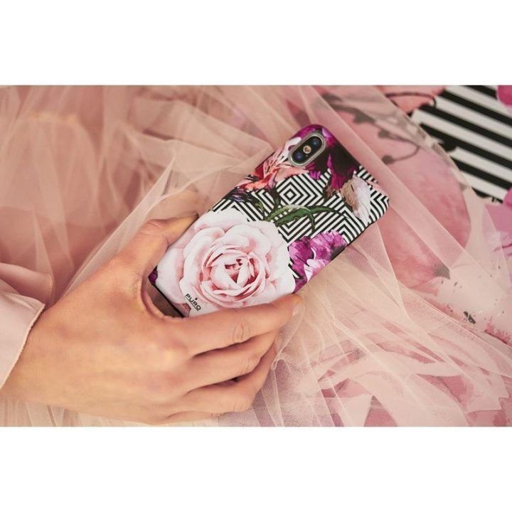 Dėklas iPhone Xs Max PURO Glam Geo Flowers, rožinis