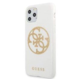 Guess Circle Glitter 4G dėklas iPhone 11 Pro Max, baltas