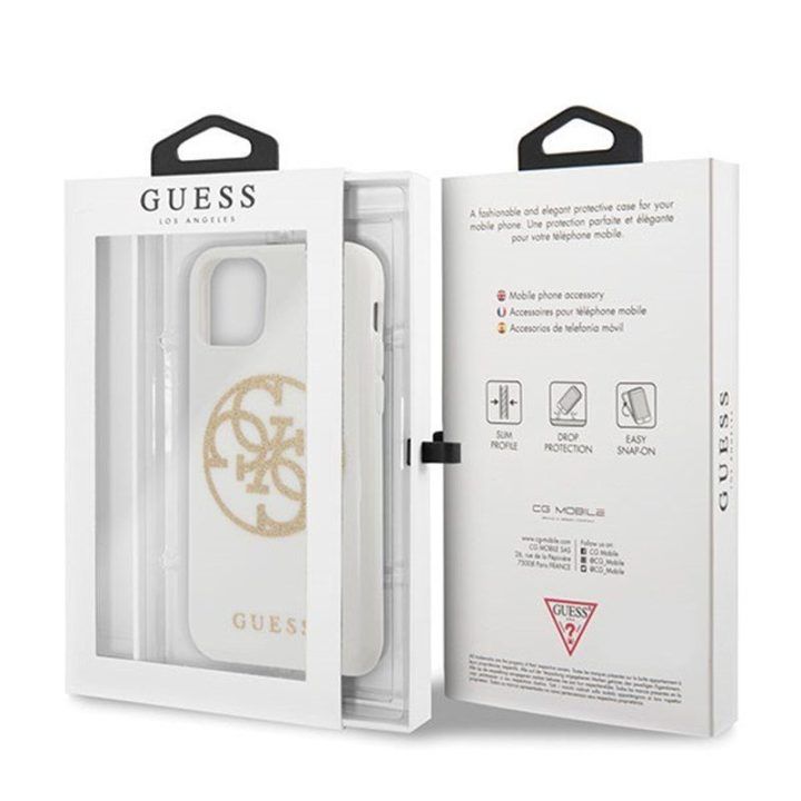 Guess Circle Glitter 4G dėklas iPhone 11 Pro Max, baltas
