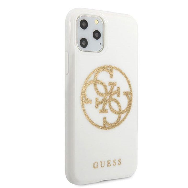 Guess Circle Glitter 4G dėklas iPhone 11 Pro Max, baltas