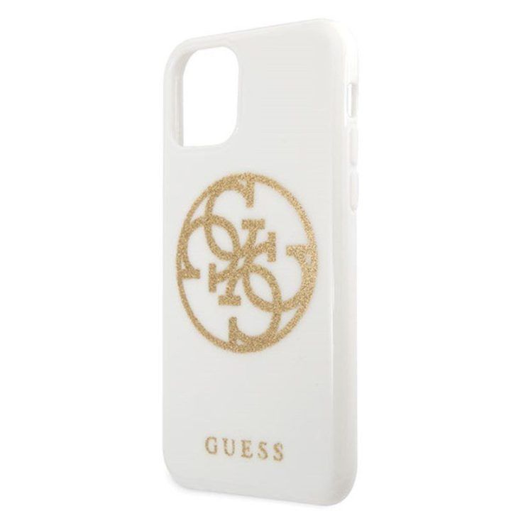 Guess Circle Glitter 4G dėklas iPhone 11 Pro Max, baltas