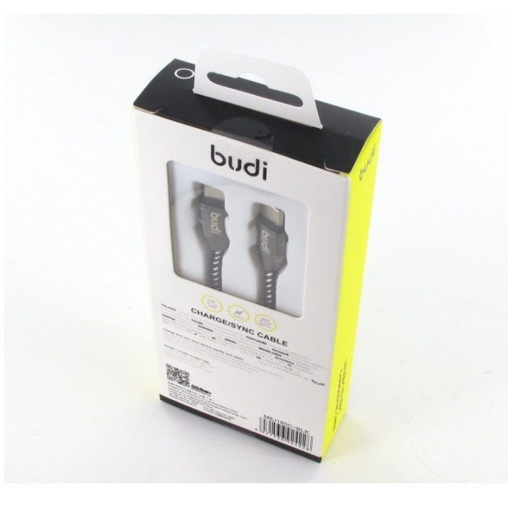 USB-C–USB-C laidas Budi, 1 m, 2.4A, juodas
