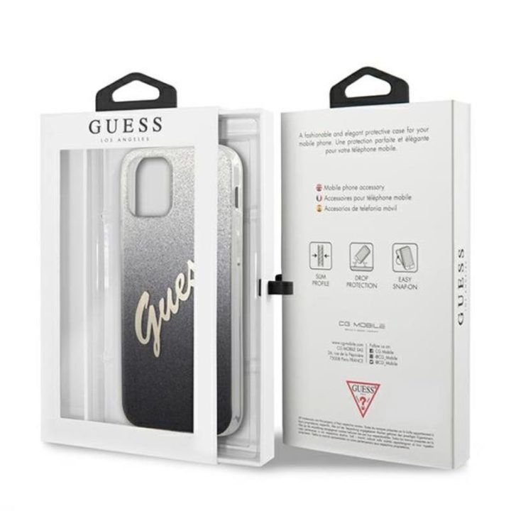 Dėklas Guess Glitter Gradient Script iPhone 12 Pro Max, juodas
