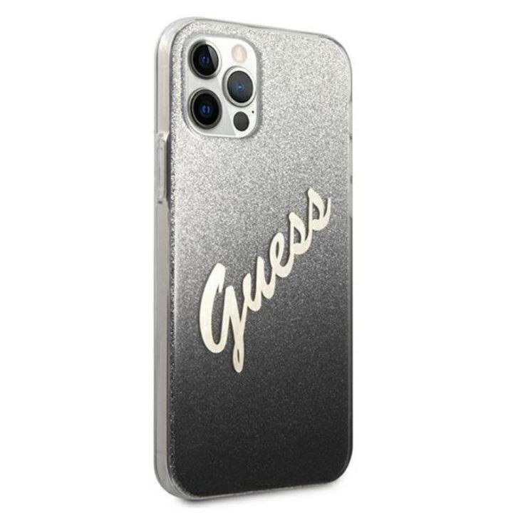 Dėklas Guess Glitter Gradient Script iPhone 12 Pro Max, juodas