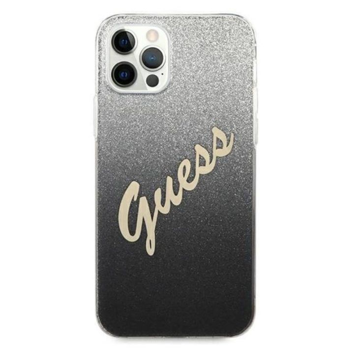 Dėklas Guess Glitter Gradient Script iPhone 12 Pro Max, juodas