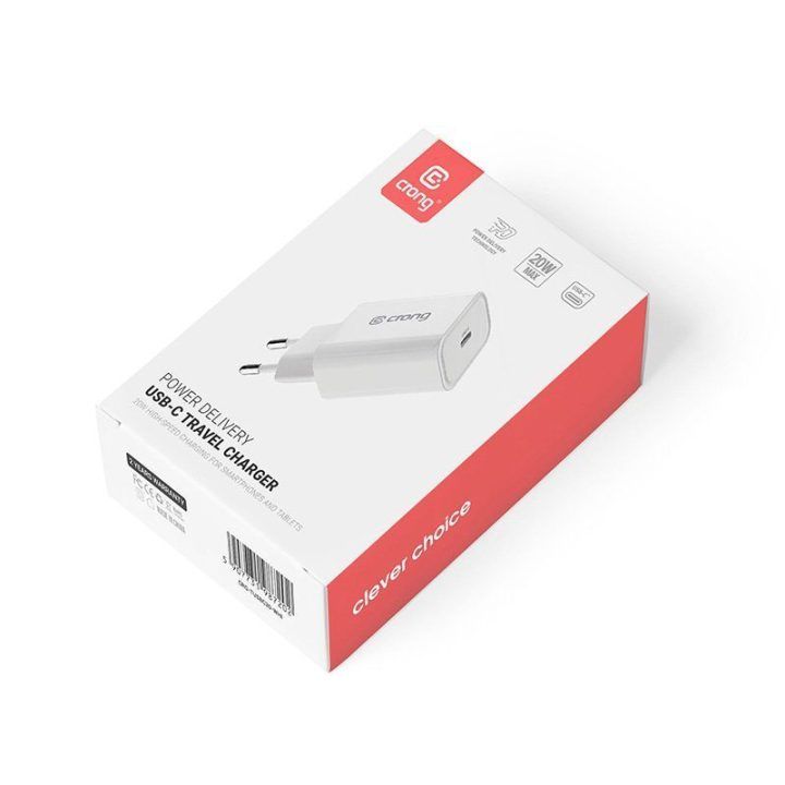 Įkroviklis Crong USB-C, 20 W, baltas
