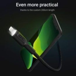 Laidas USB-A – Lightning Green Cell Ray, 200 cm, baltas