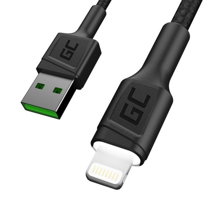 Laidas USB-A – Lightning Green Cell Ray, 200 cm, baltas