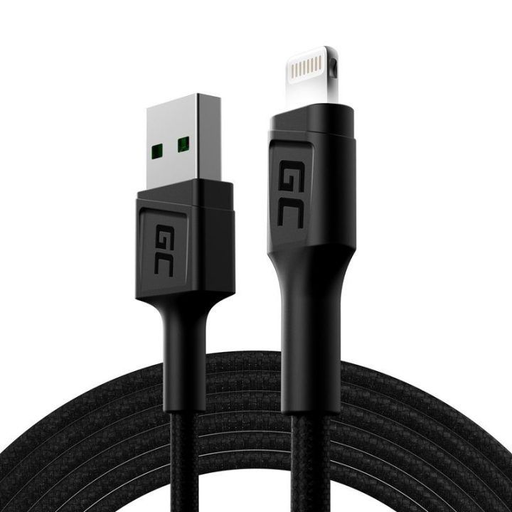 Laidas USB-A – Lightning Green Cell Ray, 200 cm, baltas