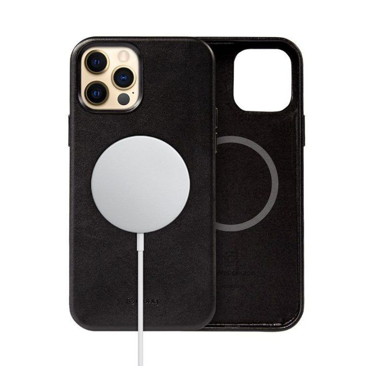 Dėklas iPhone 12 Pro Max, odos imitacijos, juodas