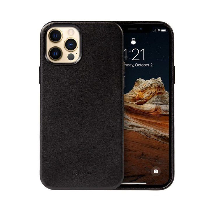 Dėklas iPhone 12 Pro Max, odos imitacijos, juodas