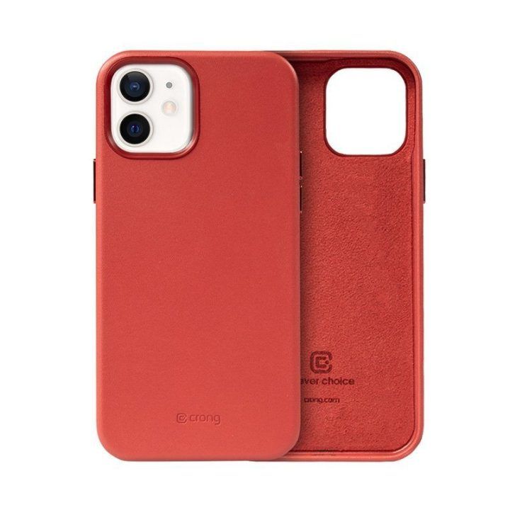 Crong Essential Cover odos imitacijos dėklas iPhone 12/12 Pro, raudonas