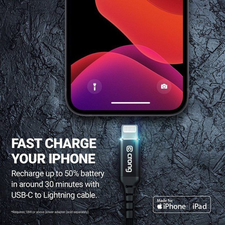 USB-C–Lightning laidas Crong Armor Link, 150 cm, juodas