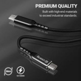 USB-C laidas Crong Armor Link 60W, 150 cm, juodas
