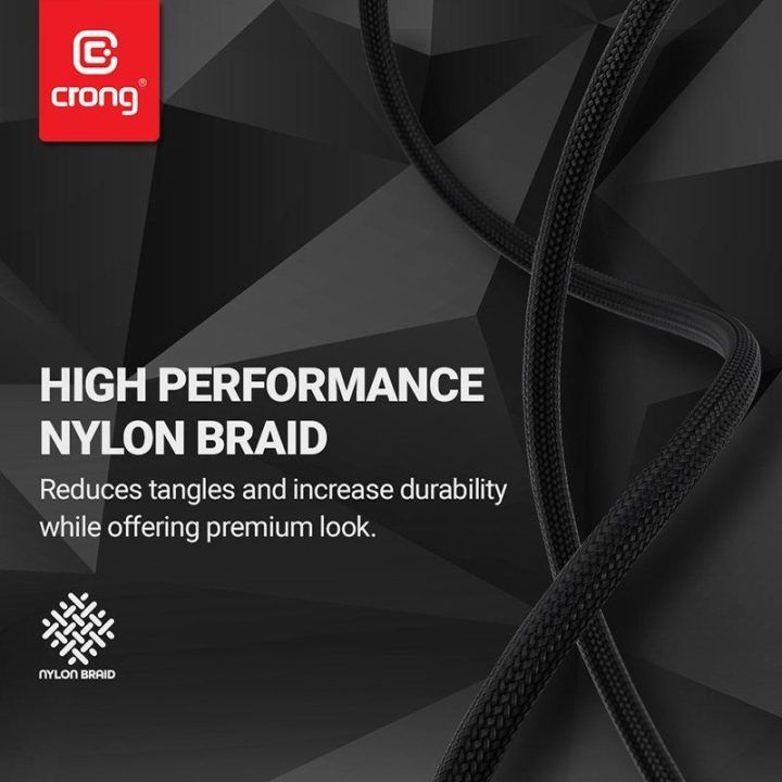 USB-C laidas Crong Armor Link 60W, 150 cm, juodas